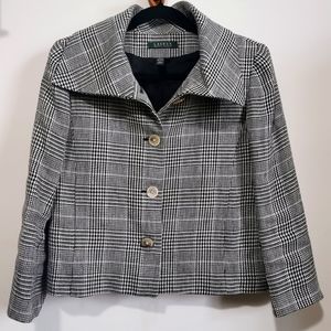 Lauren Ralph Lauren Linen Black, White and Pink Plaid Crop Jacket Size 8